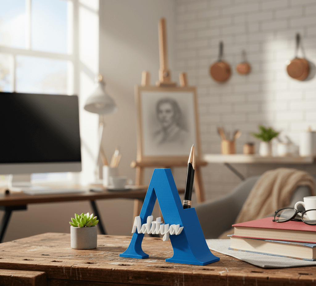Personalized 3D Name Pen Stand - Blue - Image 4
